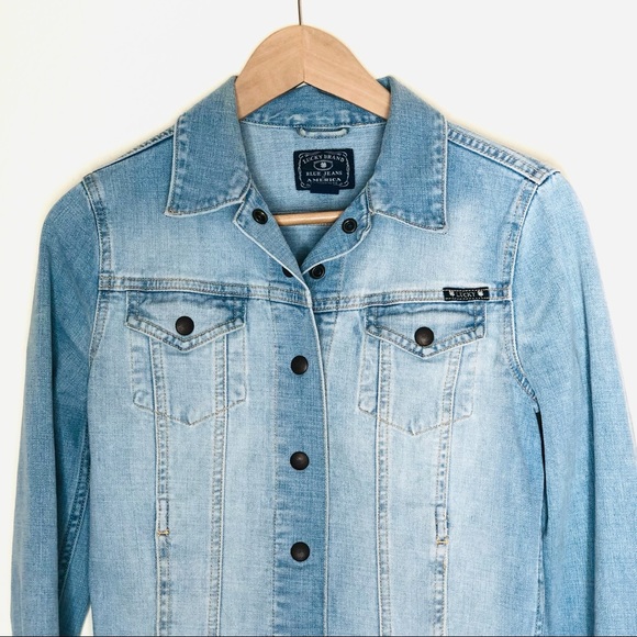 Lucky Brand Jean Jacket -Light Wash/ Stonewashed Snap Front Stetch Jean Jacket - Picture 5 of 9
